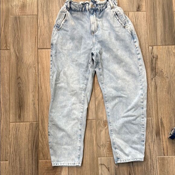 Zara Baggy Paperbag Jeans - Womens Size 4 - Crop High Waisted Light Wash Denim - Picture 2 of 12